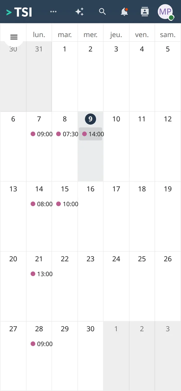 The month's calendar on a phone